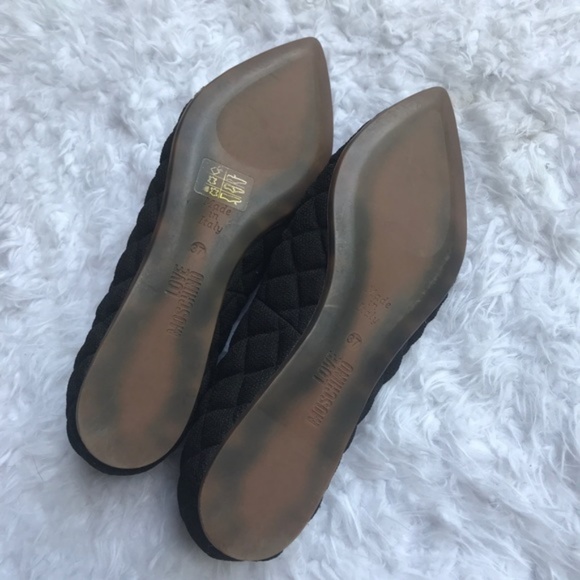 Love Moschino Quilted Fabric Point Flats Sz 37 - Picture 2 of 7
